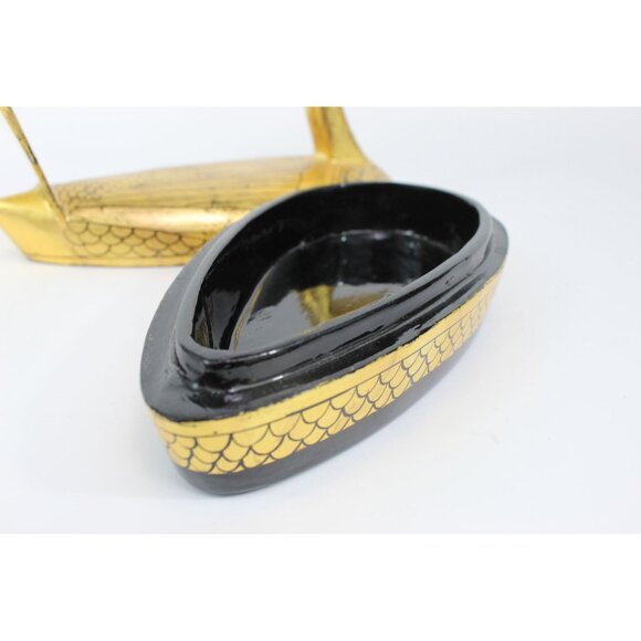 Vintage Lacquer Peacock Box • Hand Painted Kashmiri Papier Mache • Gold Black De - Picture 15 of 15